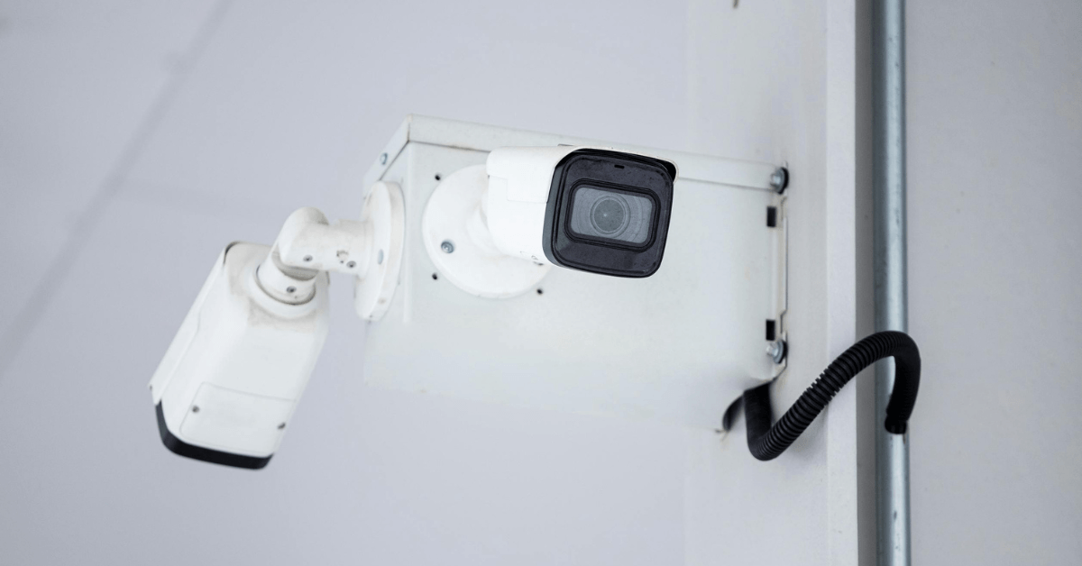 Bullet security camera mounted on an exterior wall