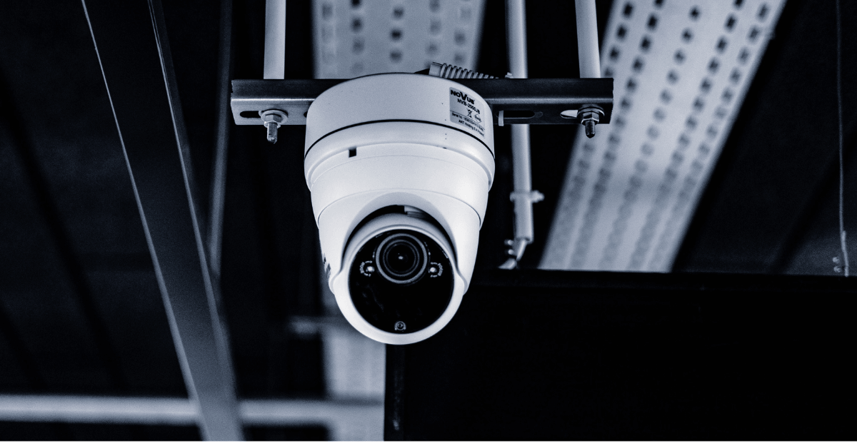 Turret security camera mounted on a indoor ceiling 
