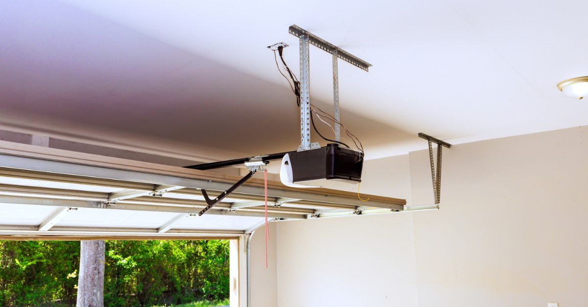 Close up of a garage door motor