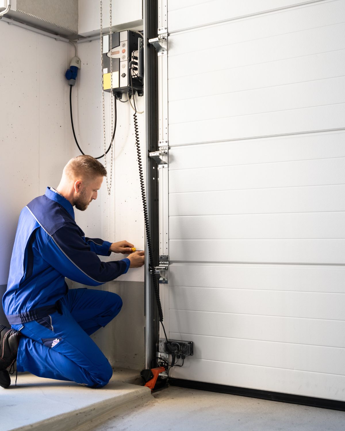 Man fixing a garage door
