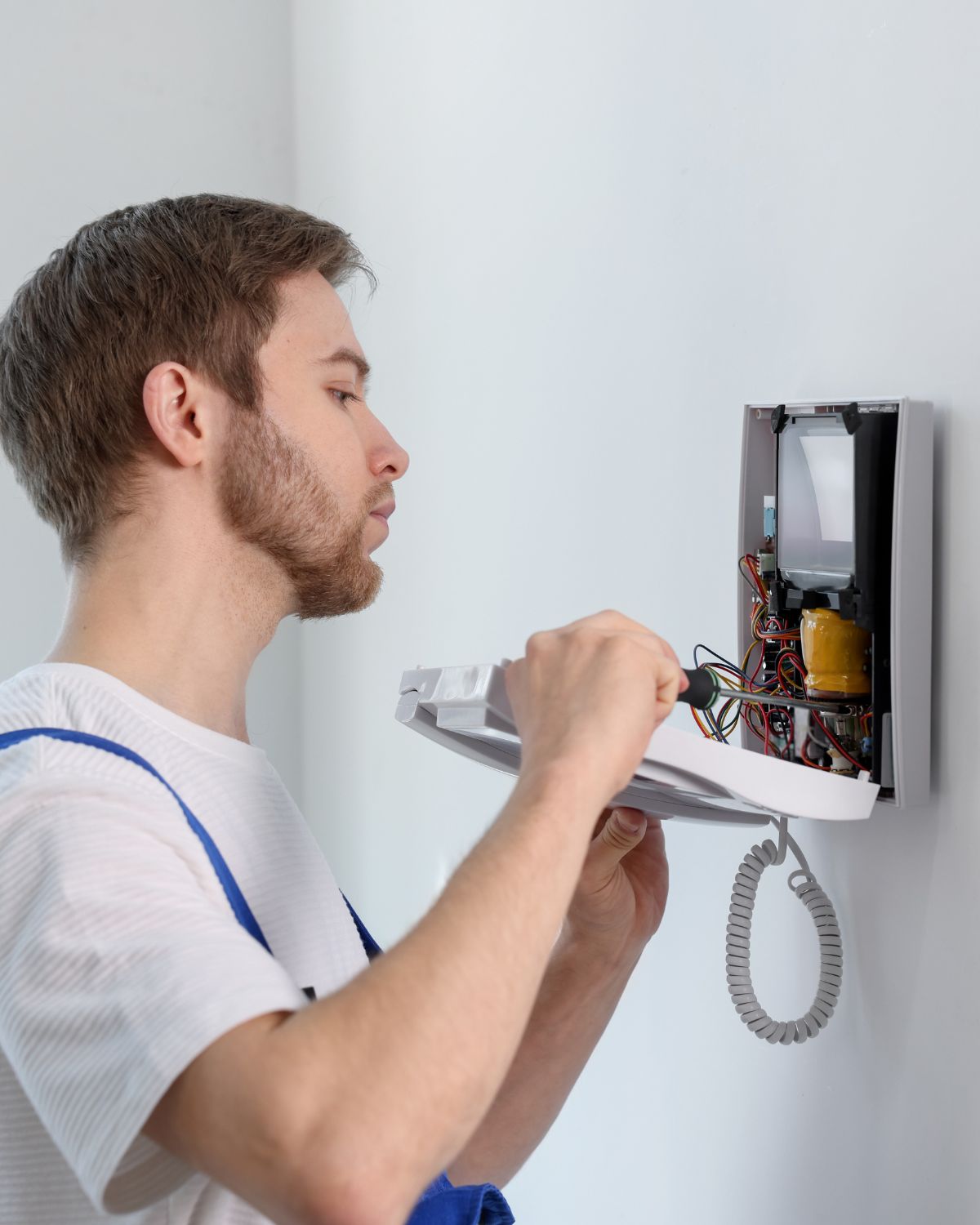 Man installing an intercom