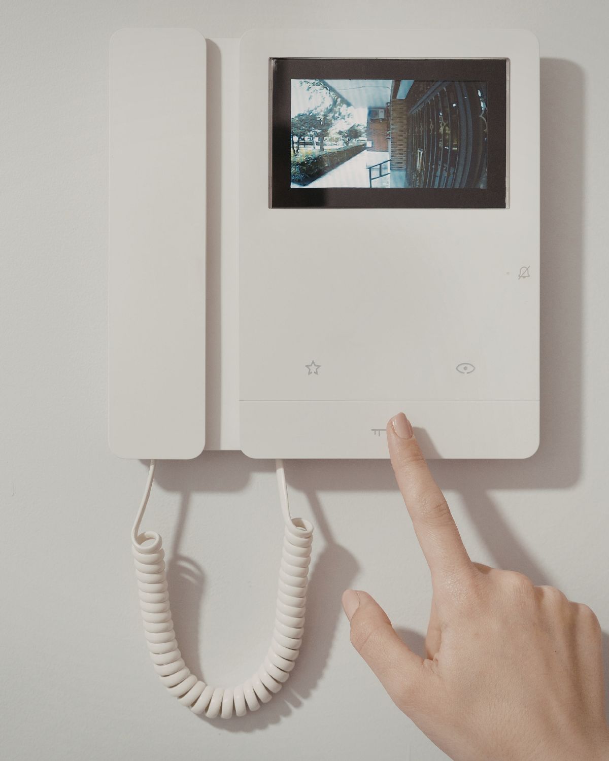 Close up of a video on an interior intercom system